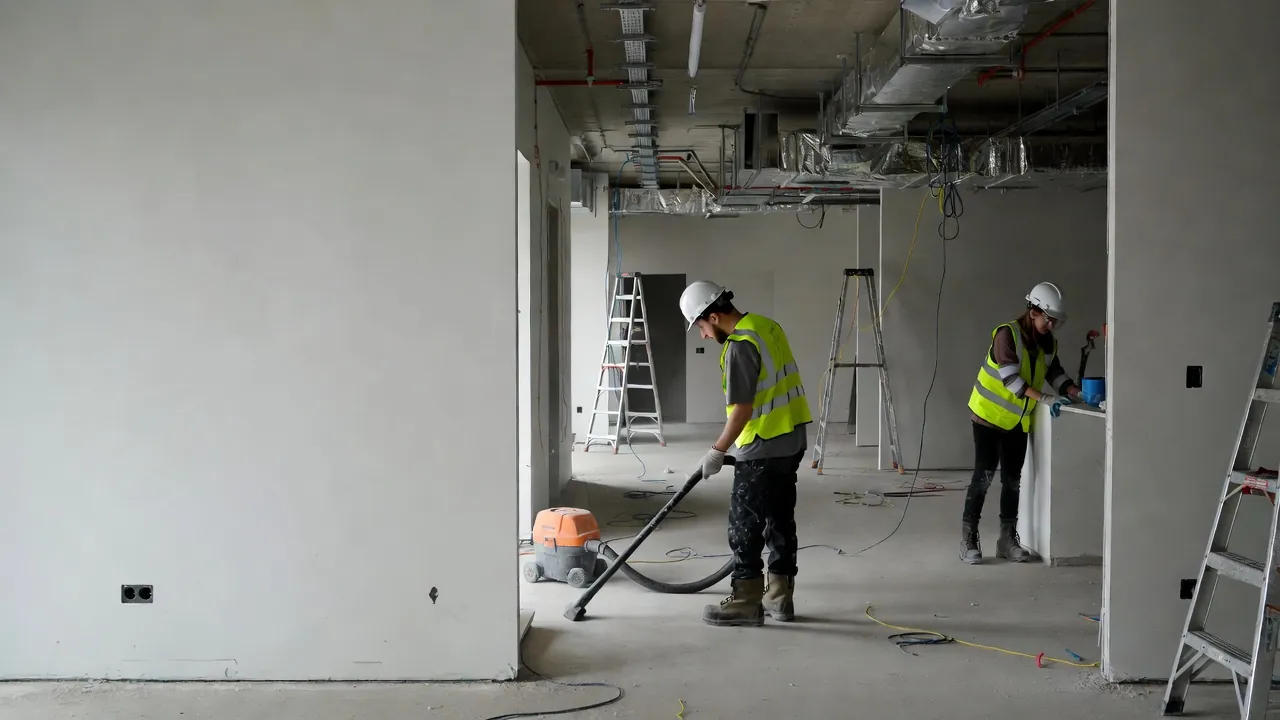 Northland crew vacuuming and detailing a commercial interior after construction